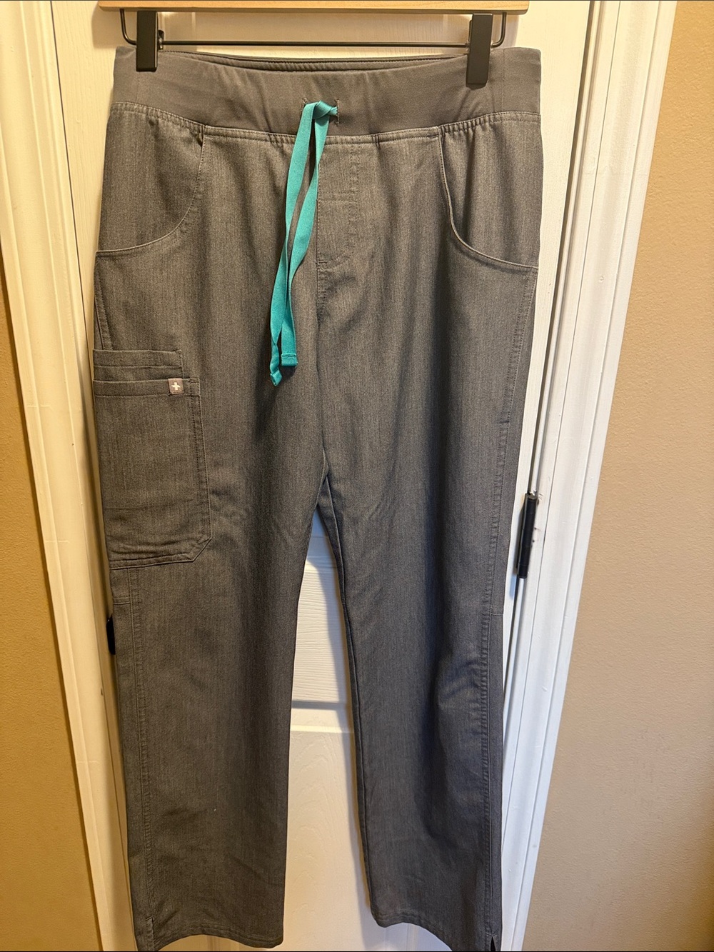 Figs Gray Joggers with Teal Drawstring
